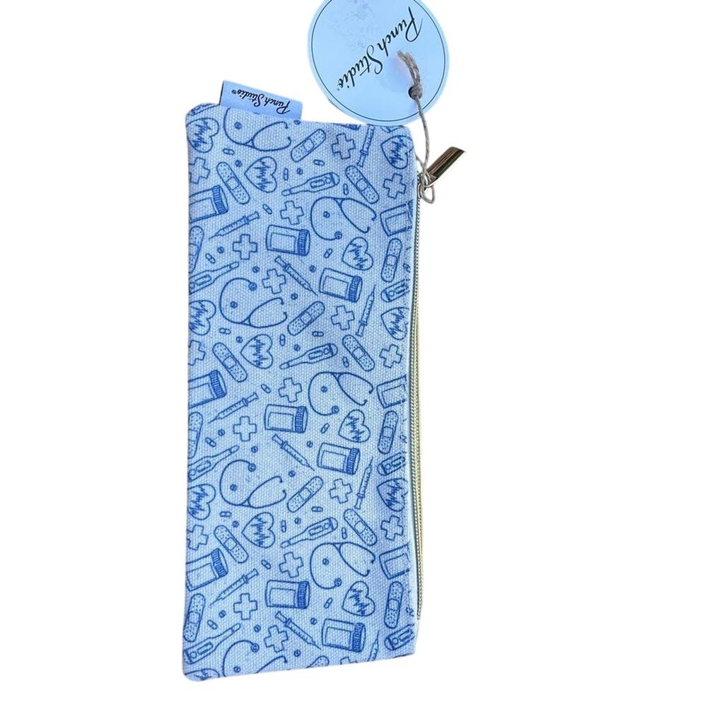 Punch Studio Canvas Nurse Doctor Medical Design Blue and White Pencil Case